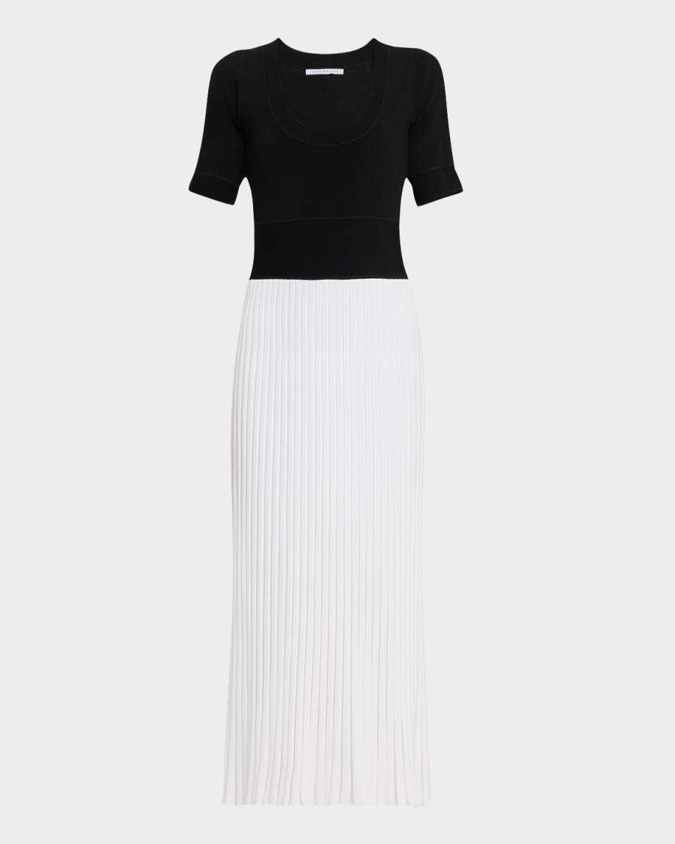 Short-Sleeve Pleated Knit Midi Ballet Dress